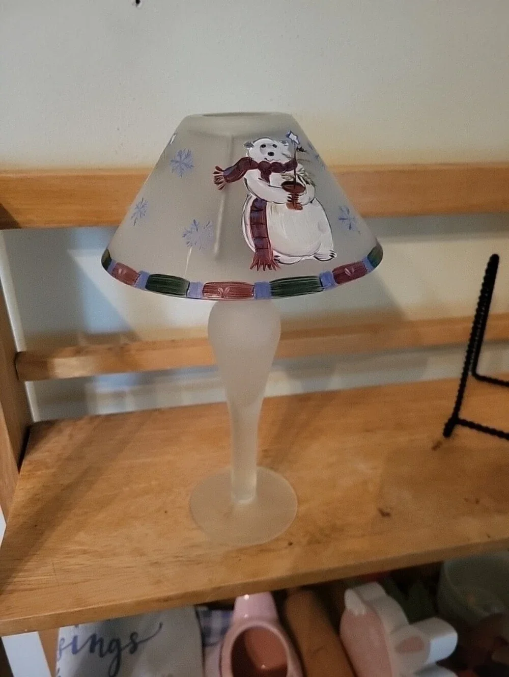 Vintage Pfaltzgraff Holiday Glass Lamp, 11 inches in height and holds one votive
